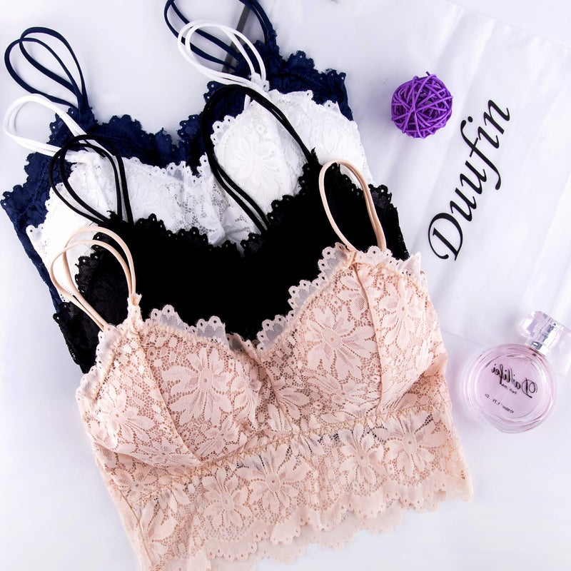 Duufin 5 Pcs Lace Bralette Padded Lace Bandeau Bra with Straps for Women Girls, L-XL - Image 4
